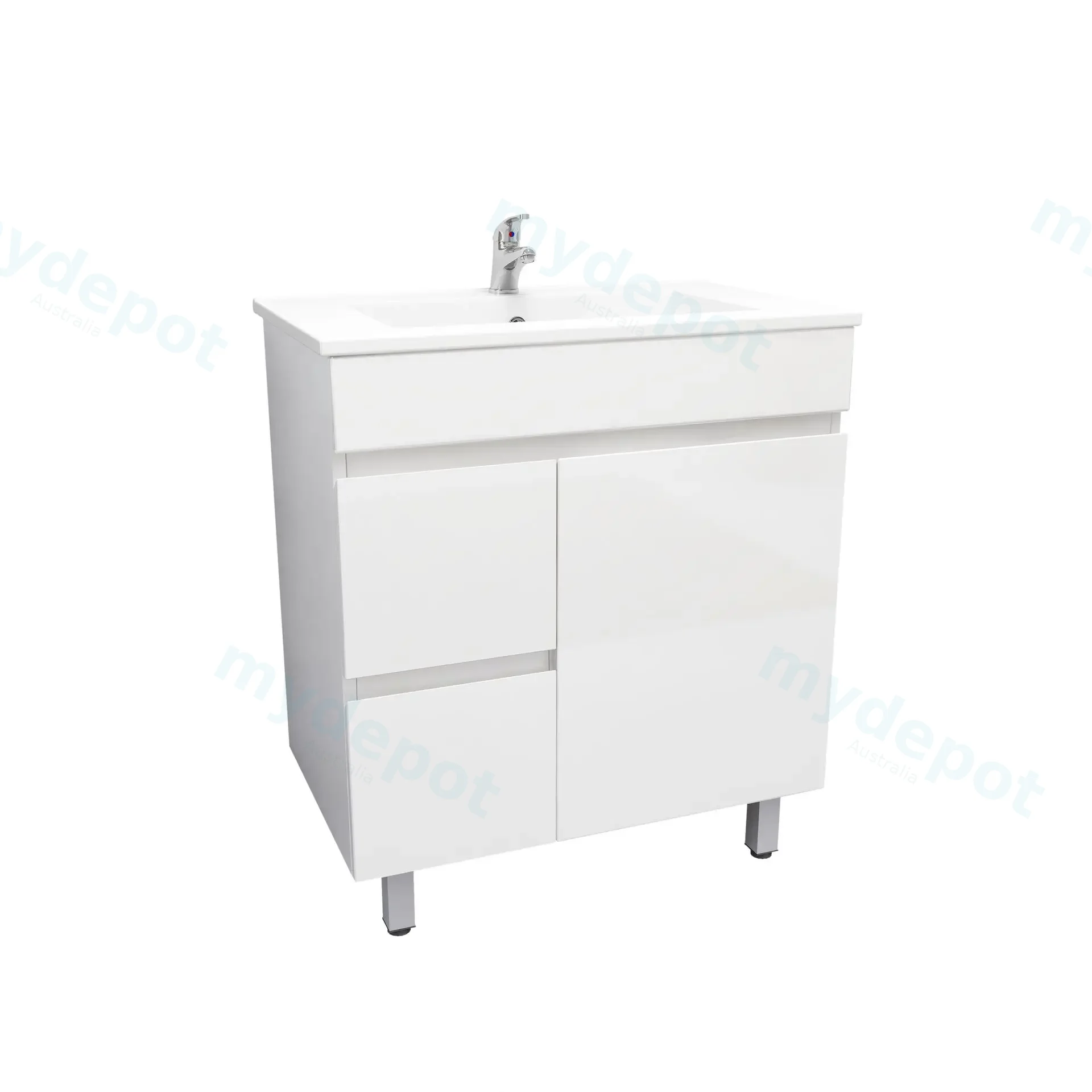 750mm Freestanding Bathroom Vanity Cabinet Only PVC Left Drawer Gloss White view 4