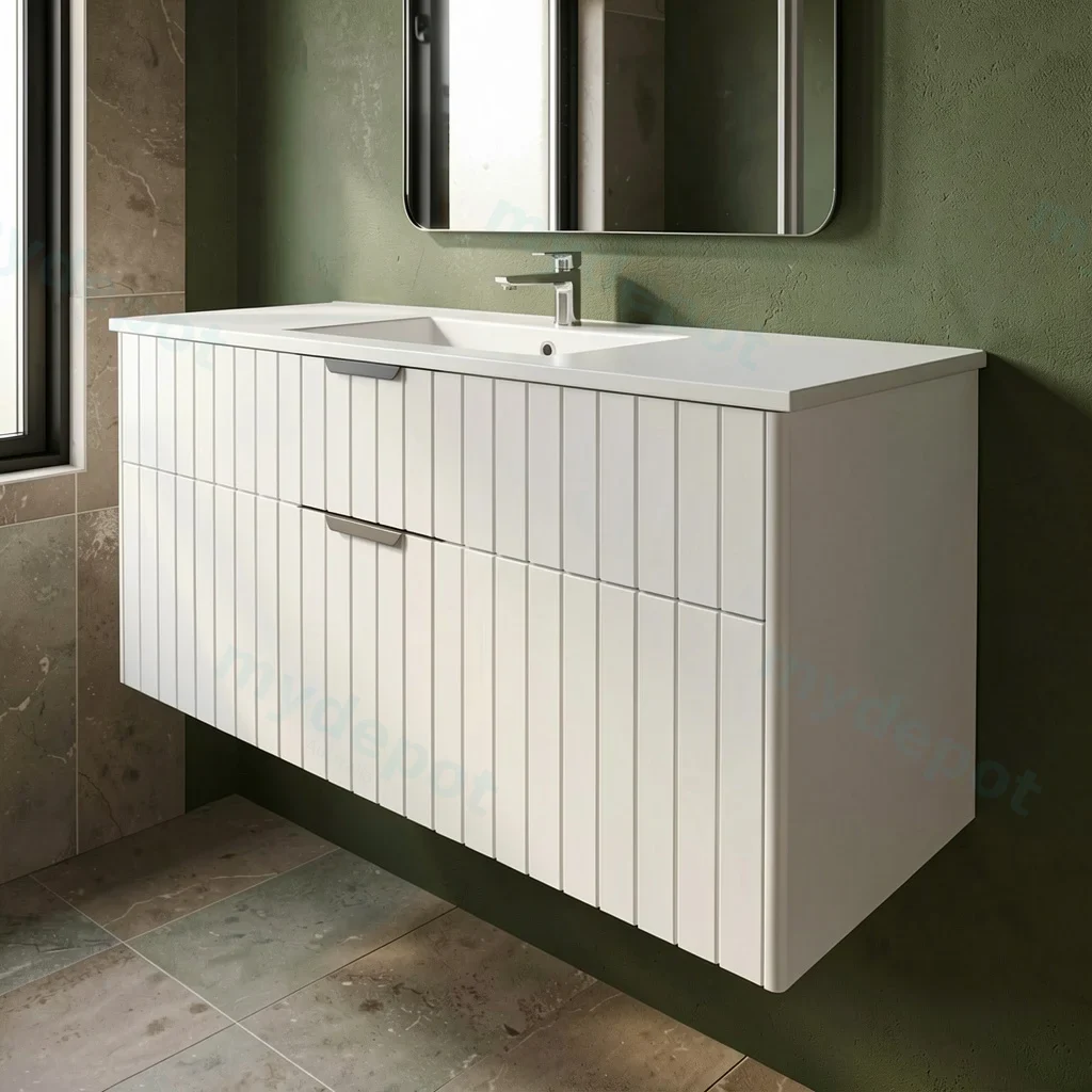 1200mm Aria Matte White Mdf Two Drawers Wall Hung Bathroom Vanity Cabinet Only With Handle view 6
