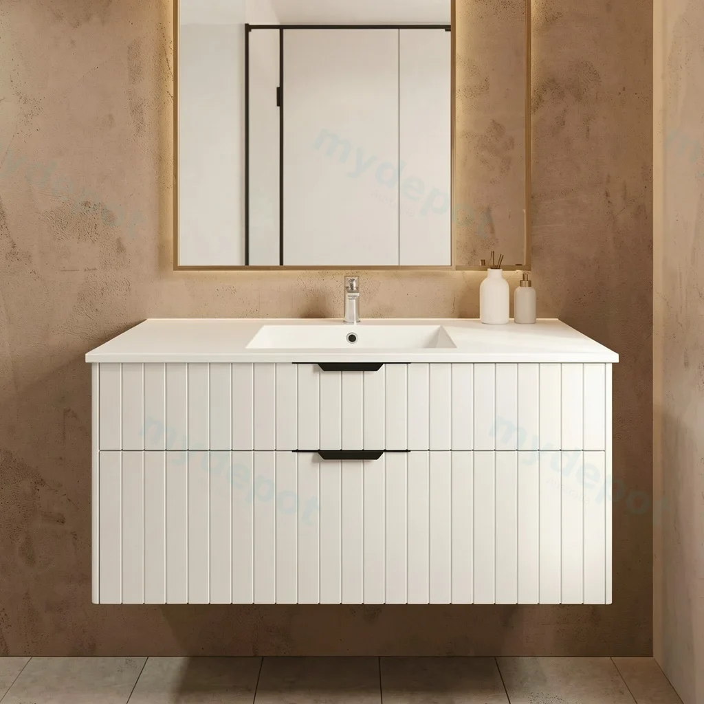 1200mm Aria Matte White Mdf Two Drawers Wall Hung Bathroom Vanity Cabinet Only With Handle view 7