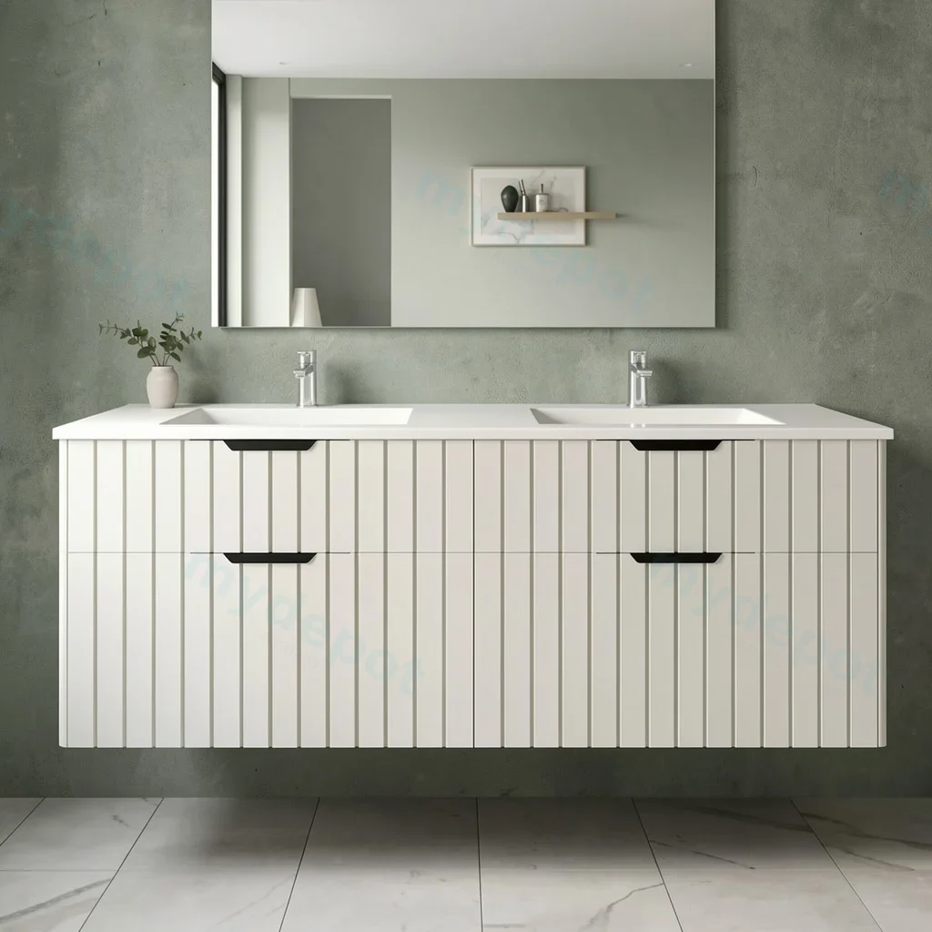 1500mm Aria Matte White Mdf Four Drawers Wall Hung Bathroom Vanity Cabinet Only With Handle view 6