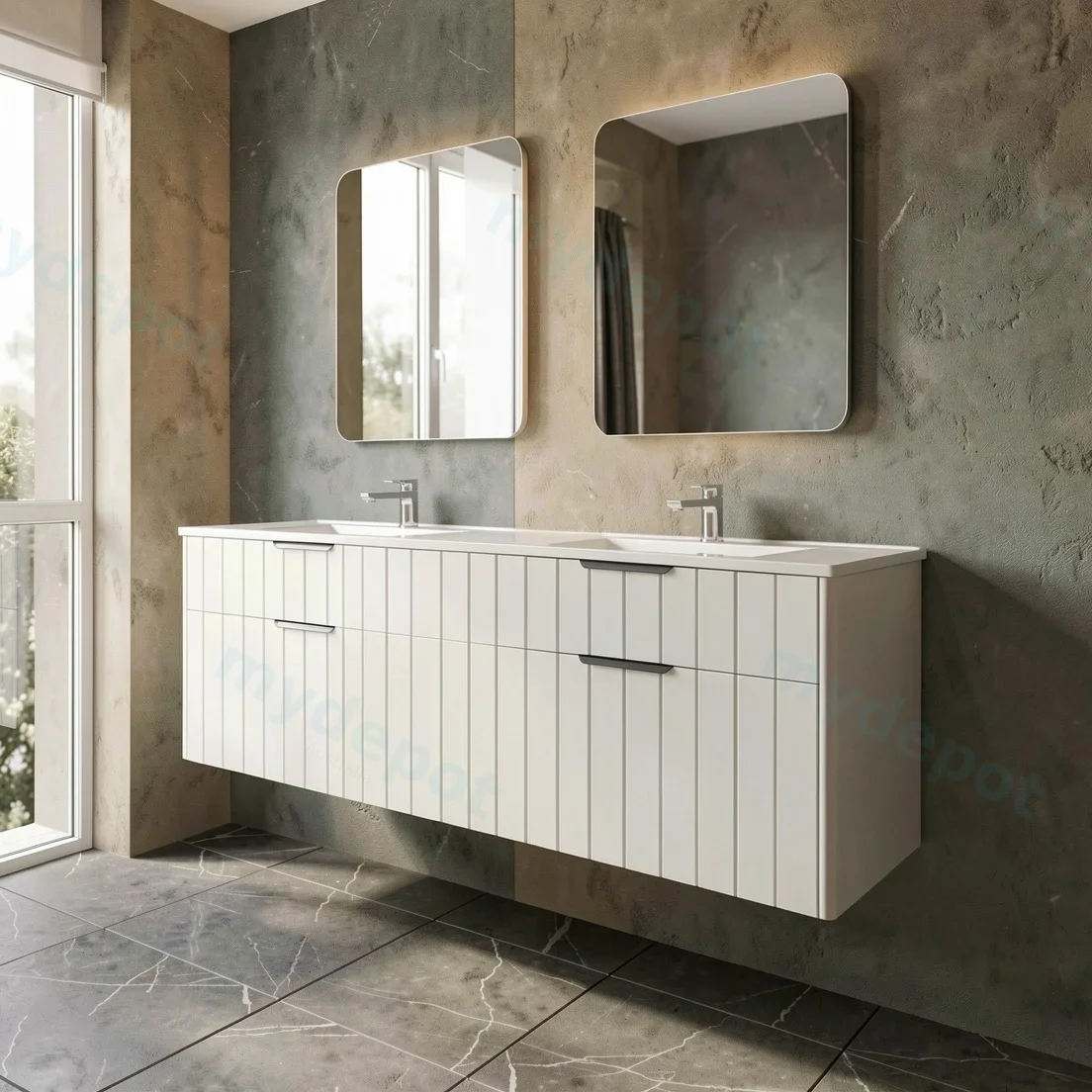 1500mm Aria Matte White Mdf Four Drawers Wall Hung Bathroom Vanity Cabinet Only With Handle view 7