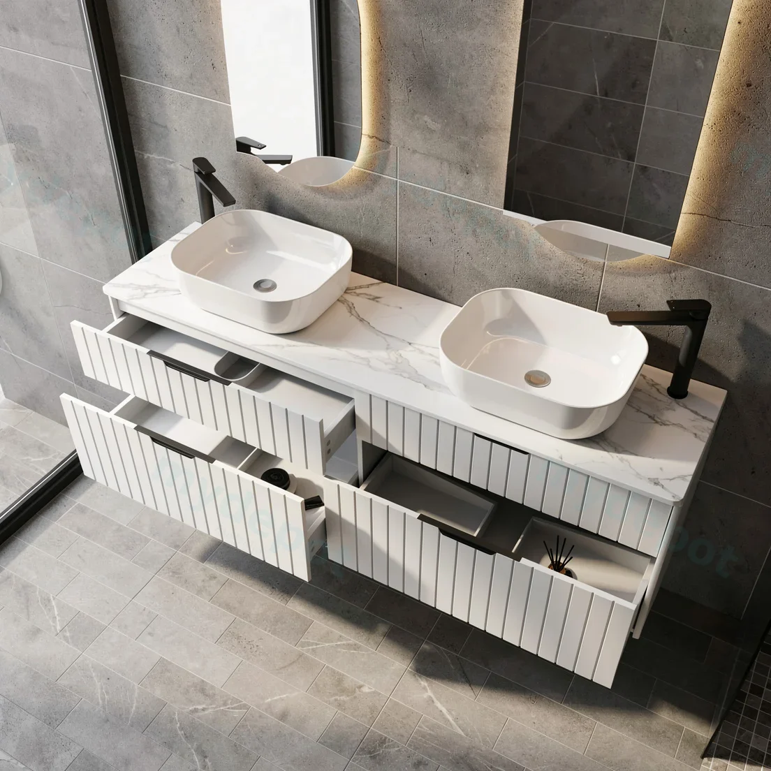 1800mm Aria Matte White MDF Four Drawers Wall Hung Bathroom Vanity Cabinet Only With Handle view 7