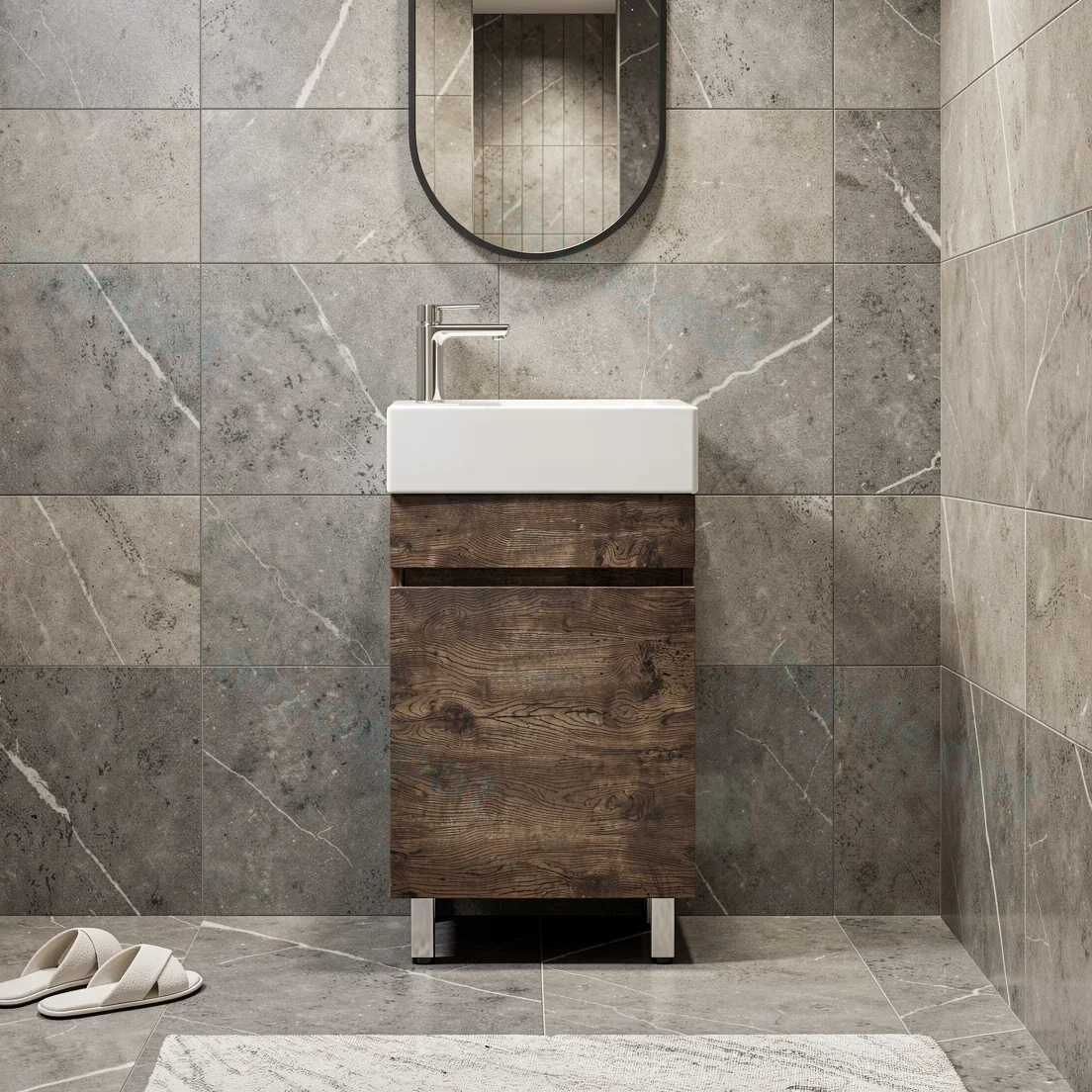 500mm Dark Oak MDF 1 Door Wall Hung Bathroom Vanity Cabinet Only view 7