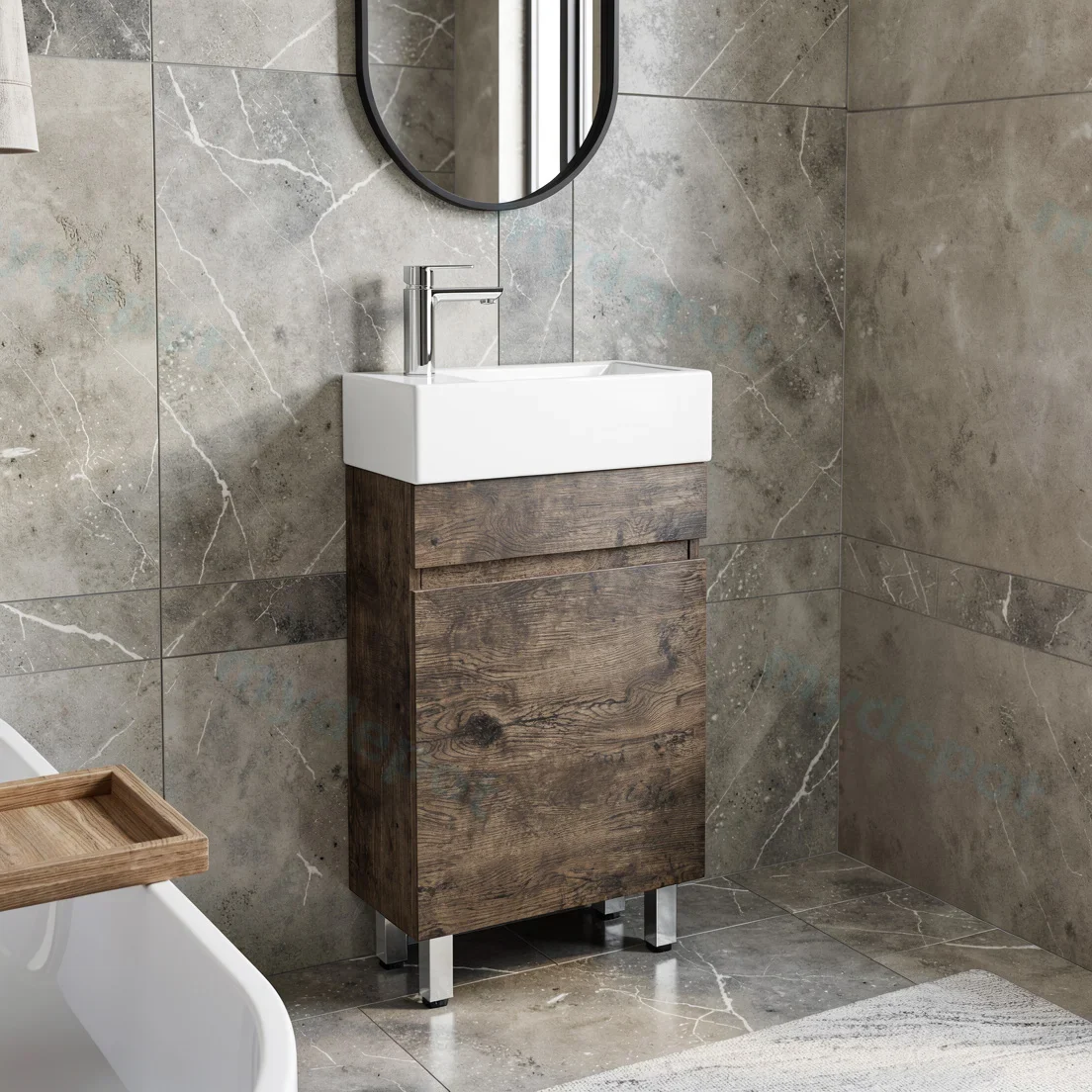 500mm Dark Oak MDF 1 Door Wall Hung Bathroom Vanity Cabinet Only view 8