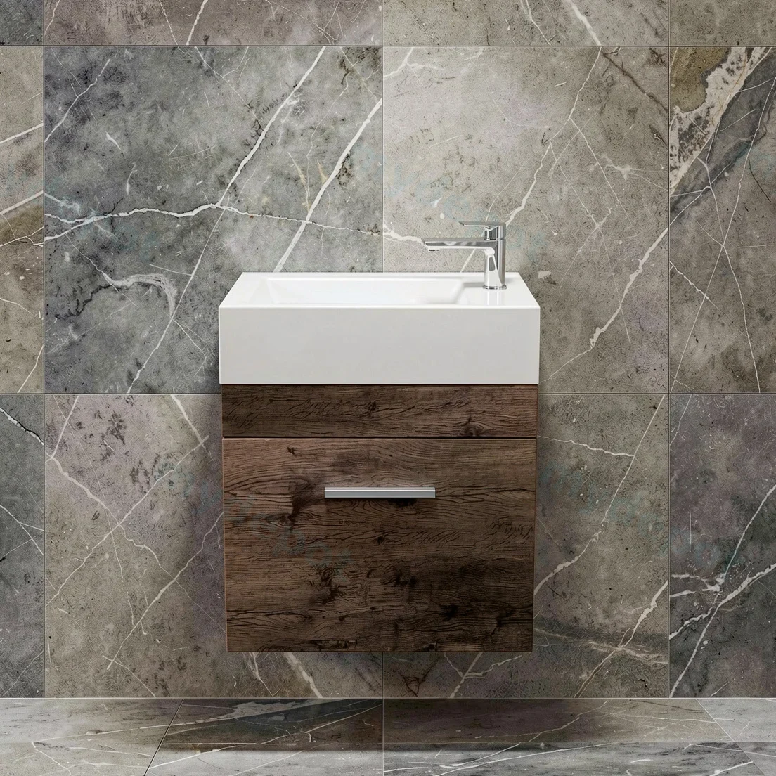 500mm Dark Oak MDF 1 Door Wall Hung Bathroom Vanity Cabinet Only view 9