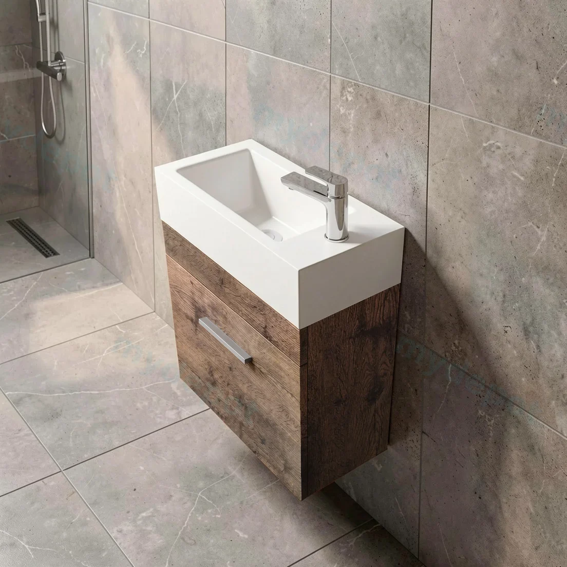 500mm Dark Oak MDF 1 Door Wall Hung Bathroom Vanity Cabinet Only view 10