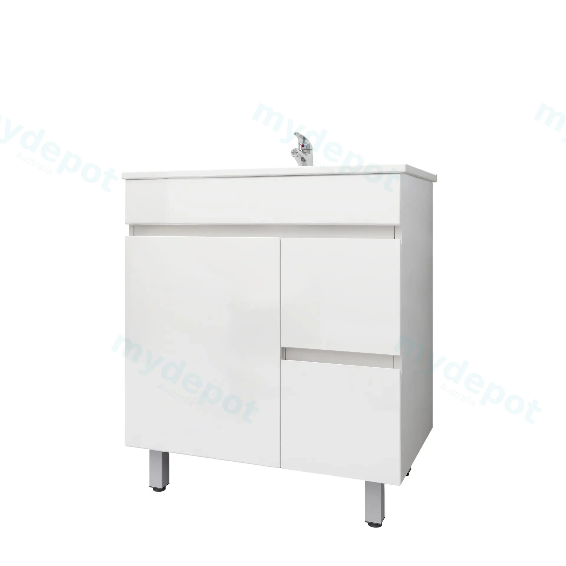 750mm Freestanding Bathroom Vanity Cabinet Only PVC Right Drawer Gloss White view 3