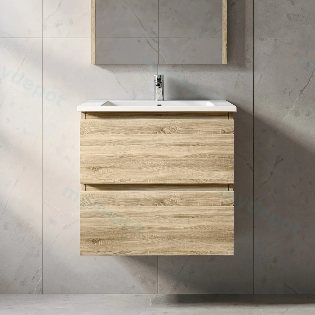 600mm White Oak MDF 2 Drawers Wall Hung Bathroom Vanity Cabinet Only view 7