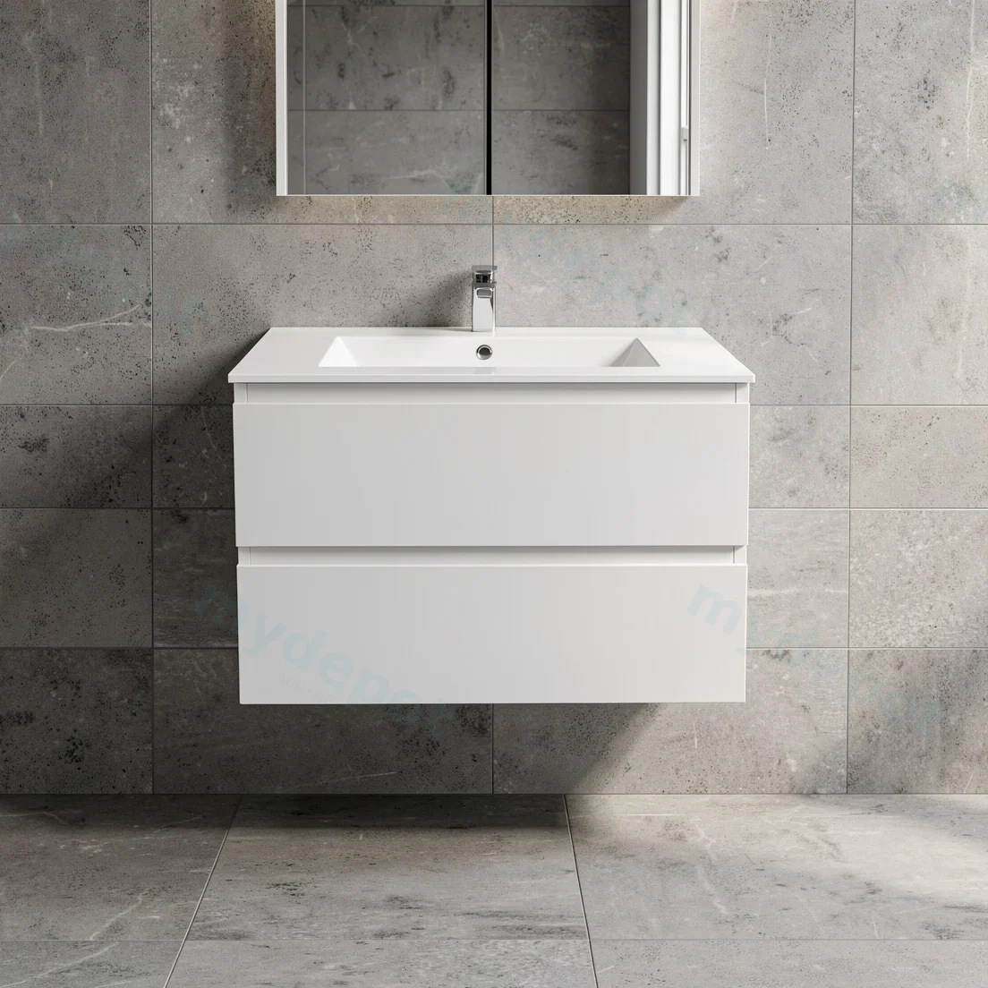 600mm Matte White MDF 2 Drawers Wall Hung Bathroom Vanity Cabinet Only view 4