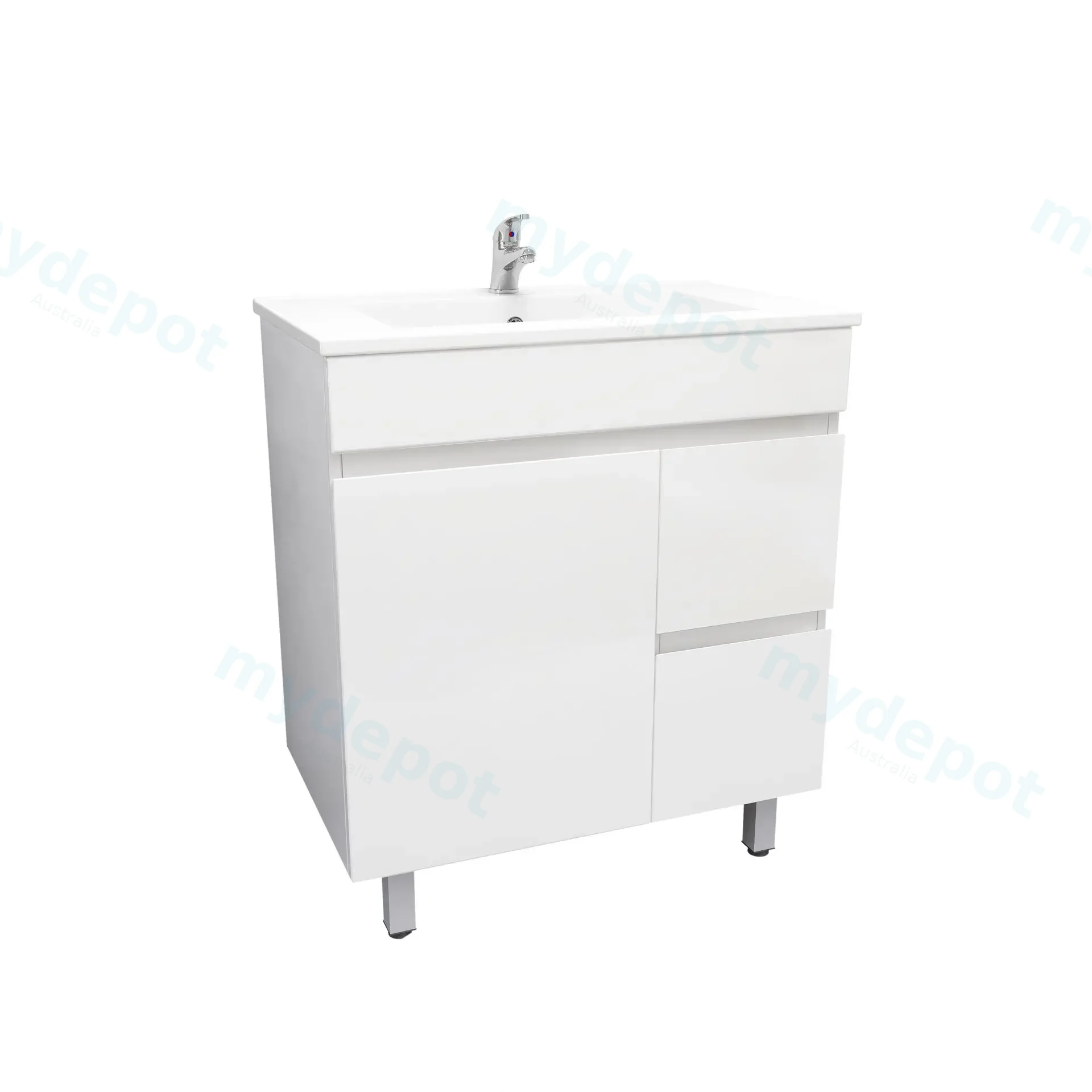 750mm Freestanding Bathroom Vanity Cabinet Only PVC Right Drawer Gloss White view 4