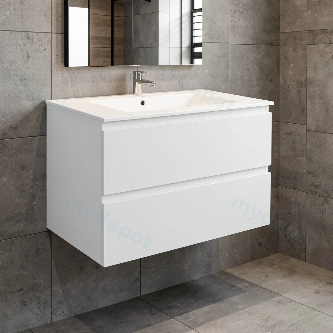 600mm Matte White MDF 2 Drawers Wall Hung Bathroom Vanity Cabinet Only view 5