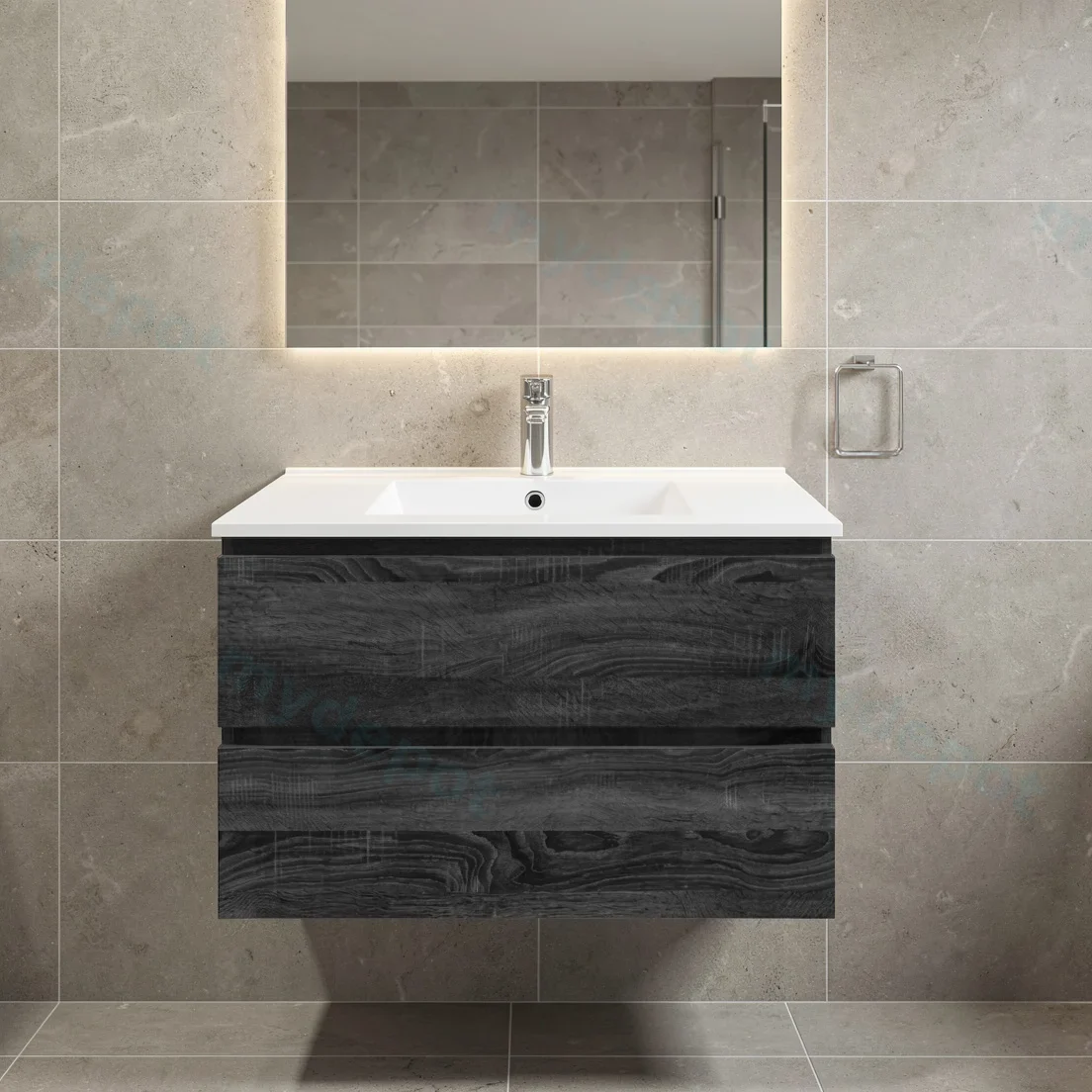 900Lx550Hx450Dmm Dark Grey MDF Board with PVC Vacuum Filmed 2/DW Wall Hung Vanity view 2