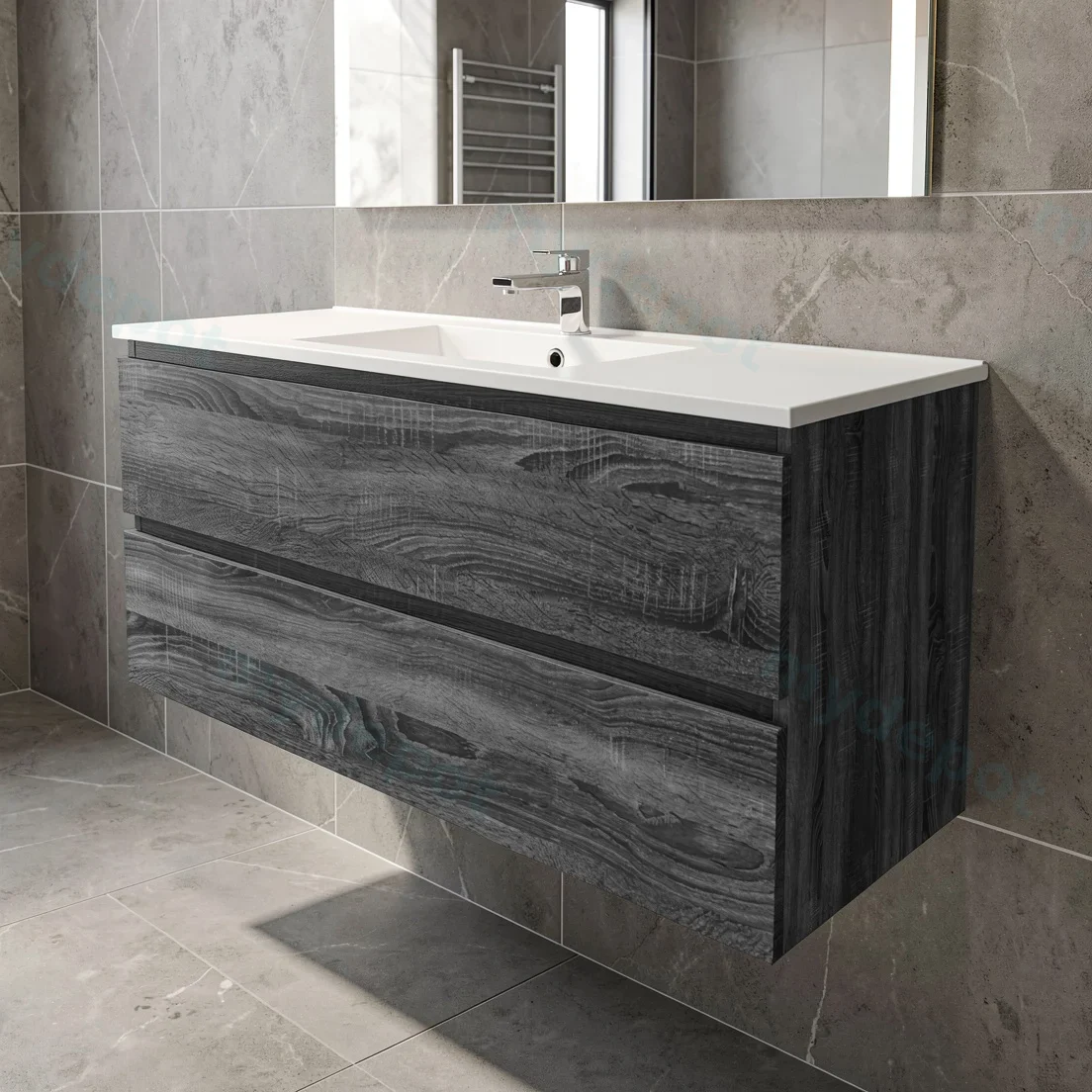 1200mm Dark Grey MDF 2 Drawers Wall Hung Bathroom Vanity Cabinet Only view 2