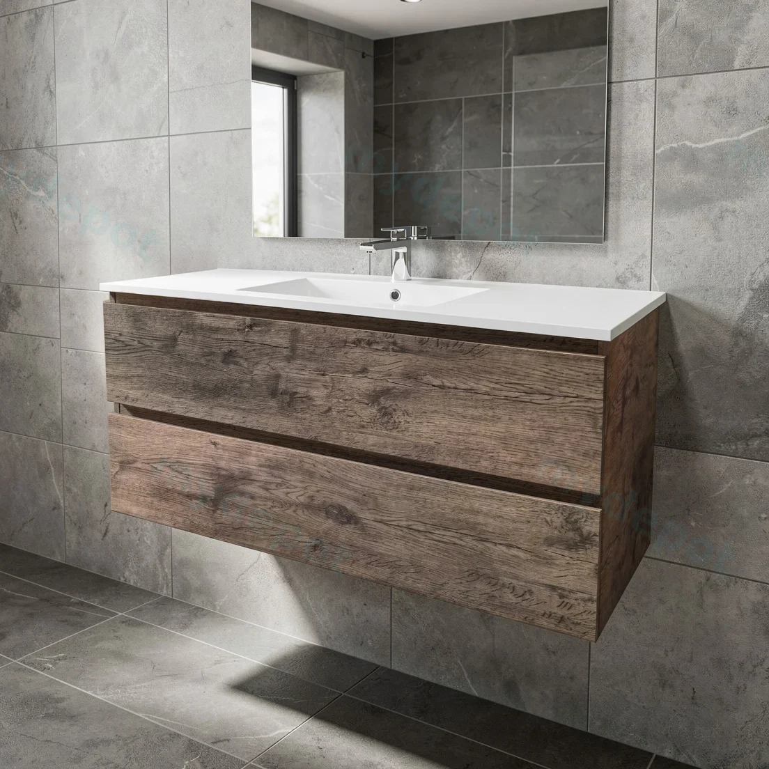 1200mm Dark Oak MDF 2 Drawers Wall Hung Bathroom Vanity Cabinet Only view 2