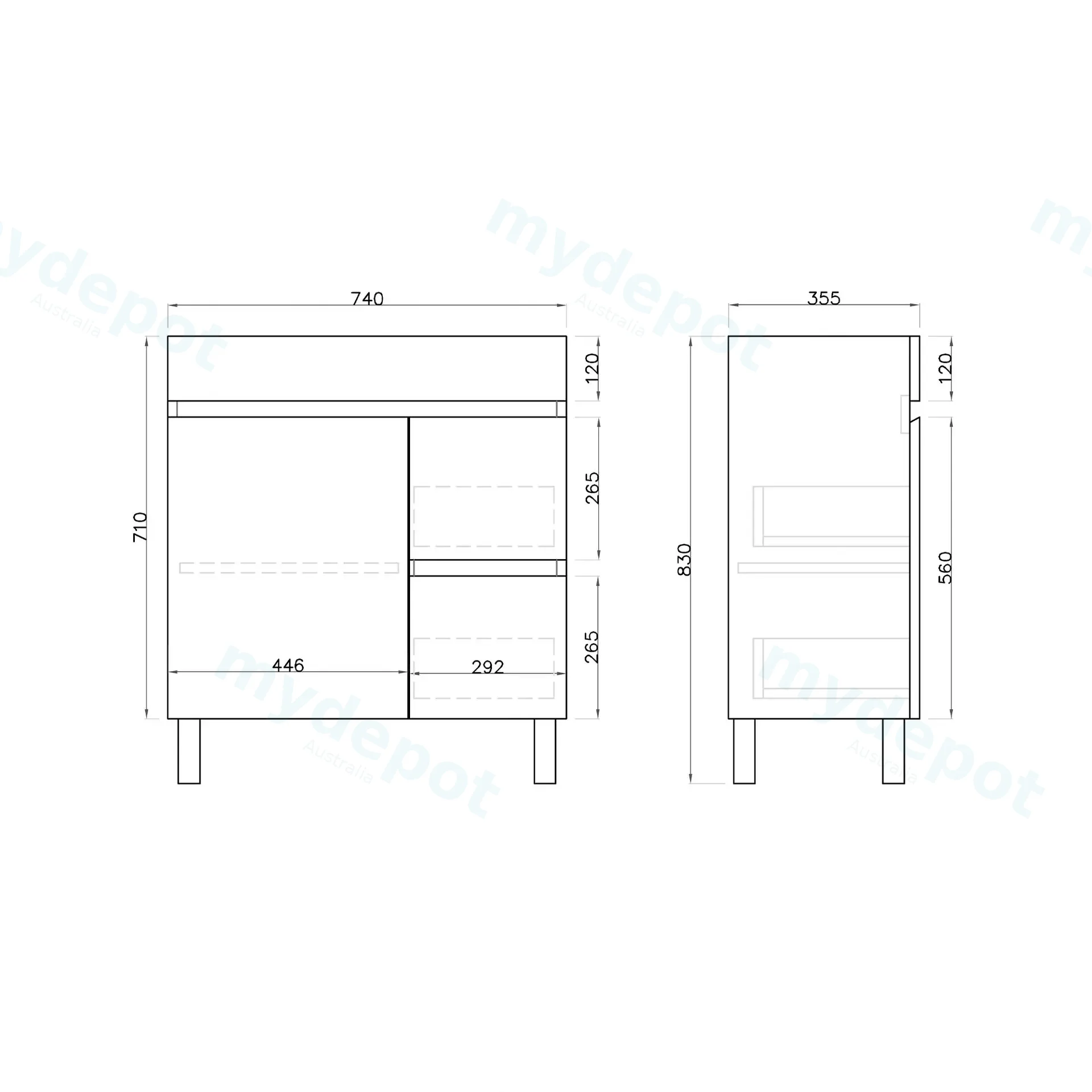 750mm Slim Freestanding Bathroom Vanity Cabinet Only PVC Right Drawer Gloss White view 5