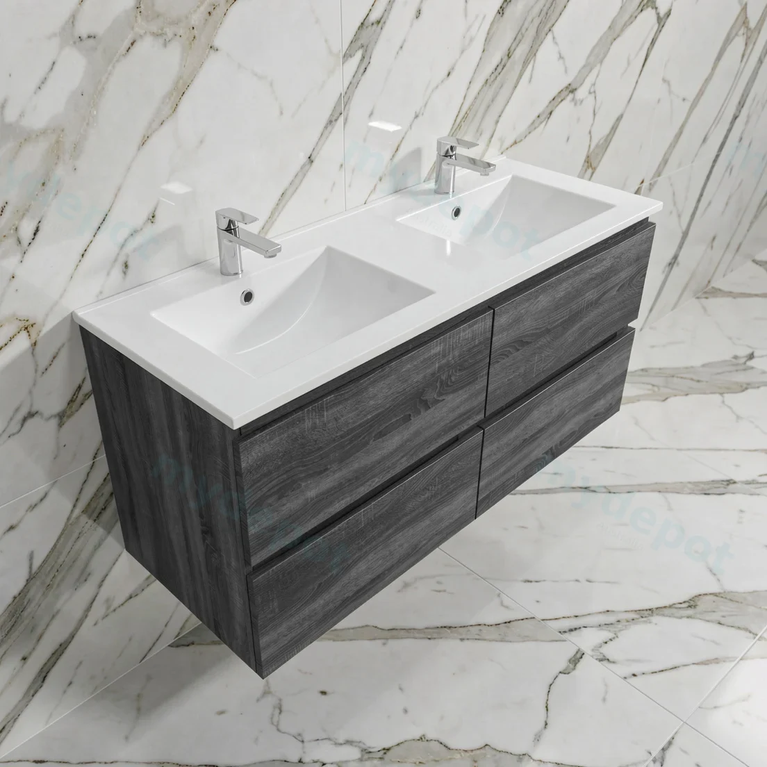 1200mm Dark Grey MDF 4 Drawers Wall Hung Bathroom Vanity Cabinet Only view 2