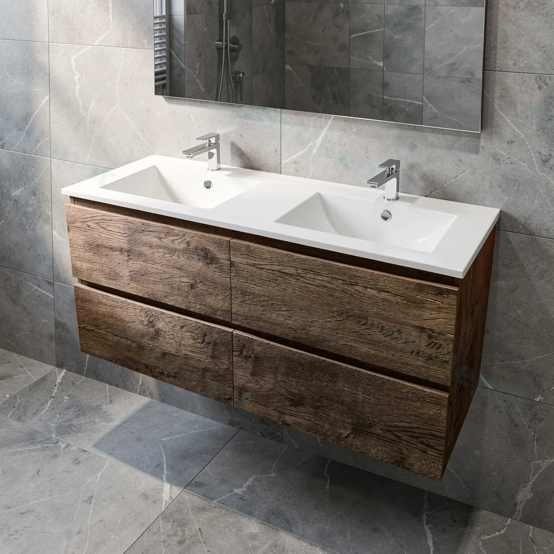 1200mm Dark Oak MDF 4 Drawers Wall Hung Bathroom Vanity Cabinet Only view 2
