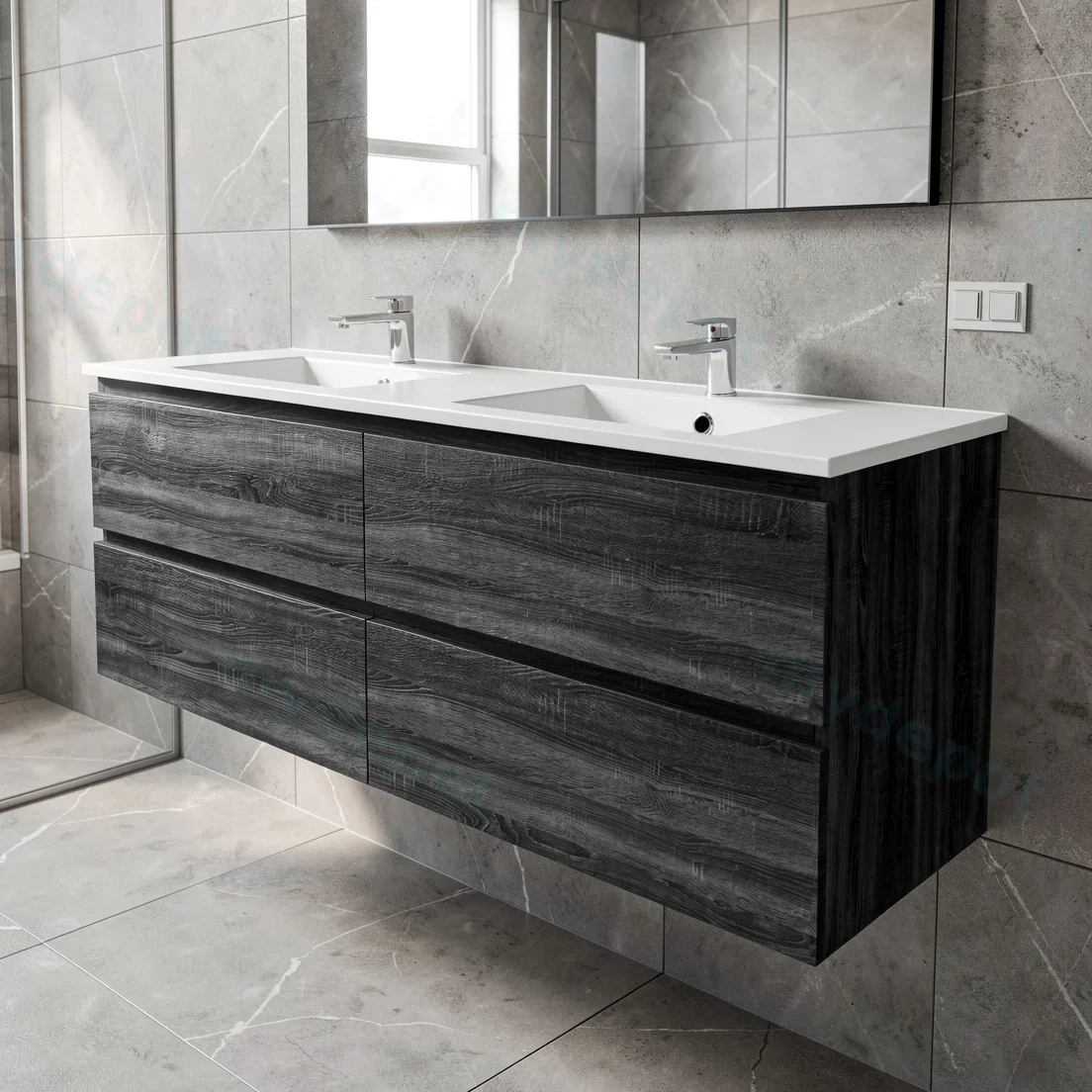 1500mm Dark Grey MDF 4 Drawers Wall Hung Bathroom Vanity Cabinet Only view 2