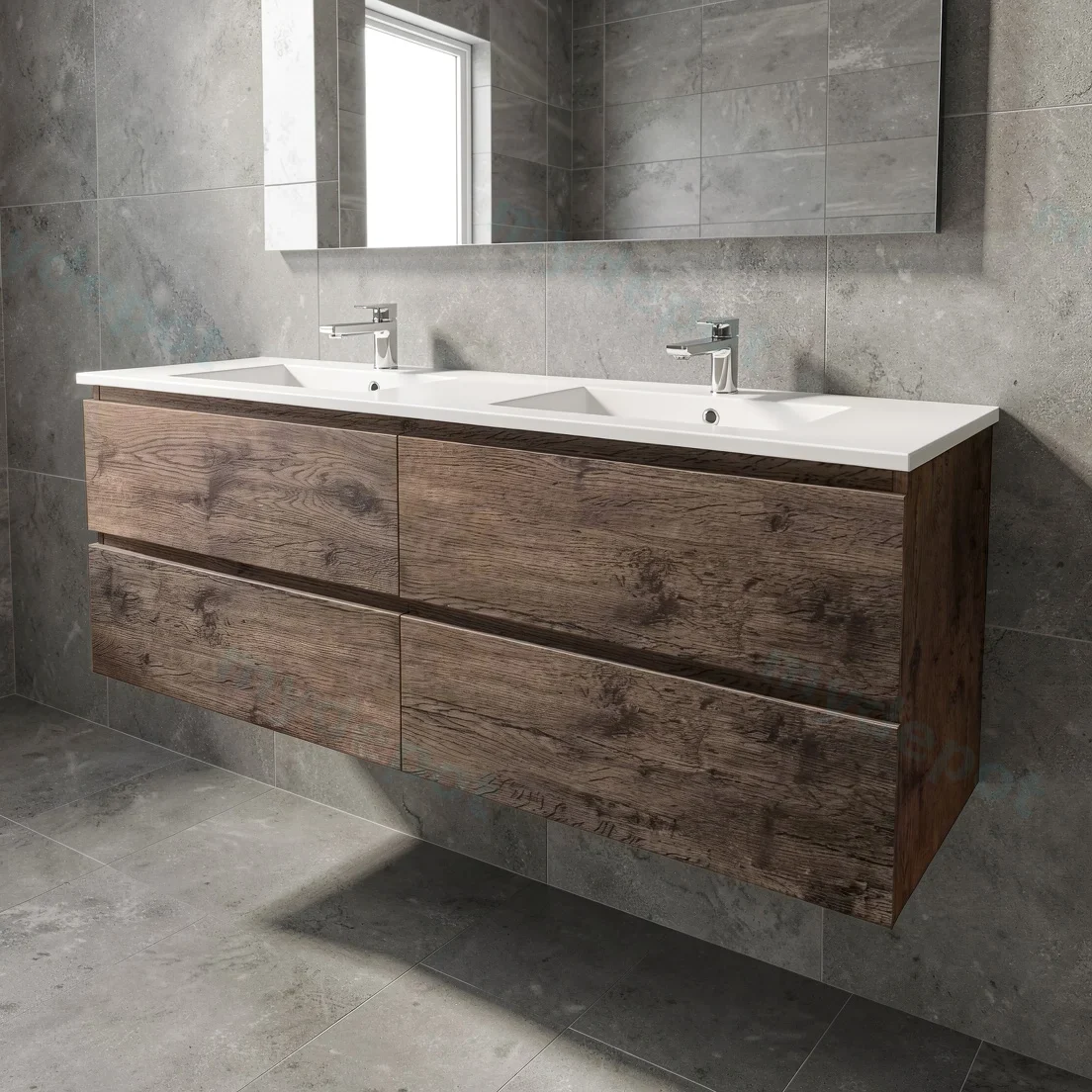 1500mm Dark Oak MDF 4 Drawers Wall Hung Bathroom Vanity Cabinet Only view 2