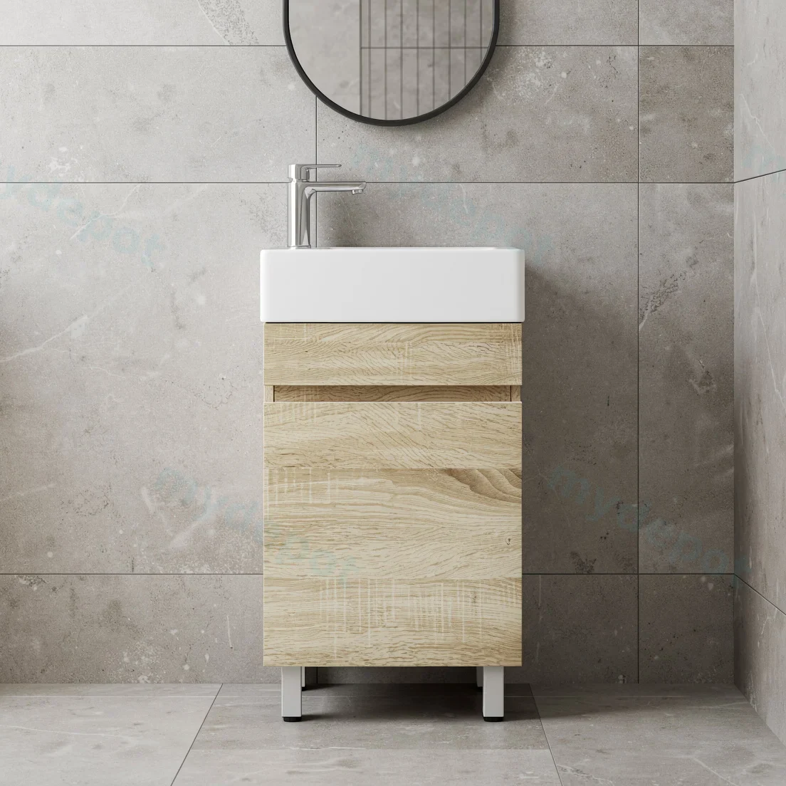 500mm White Oak MDF 1 Door Freestanding Bathroom Vanity Cabinet Only view 2