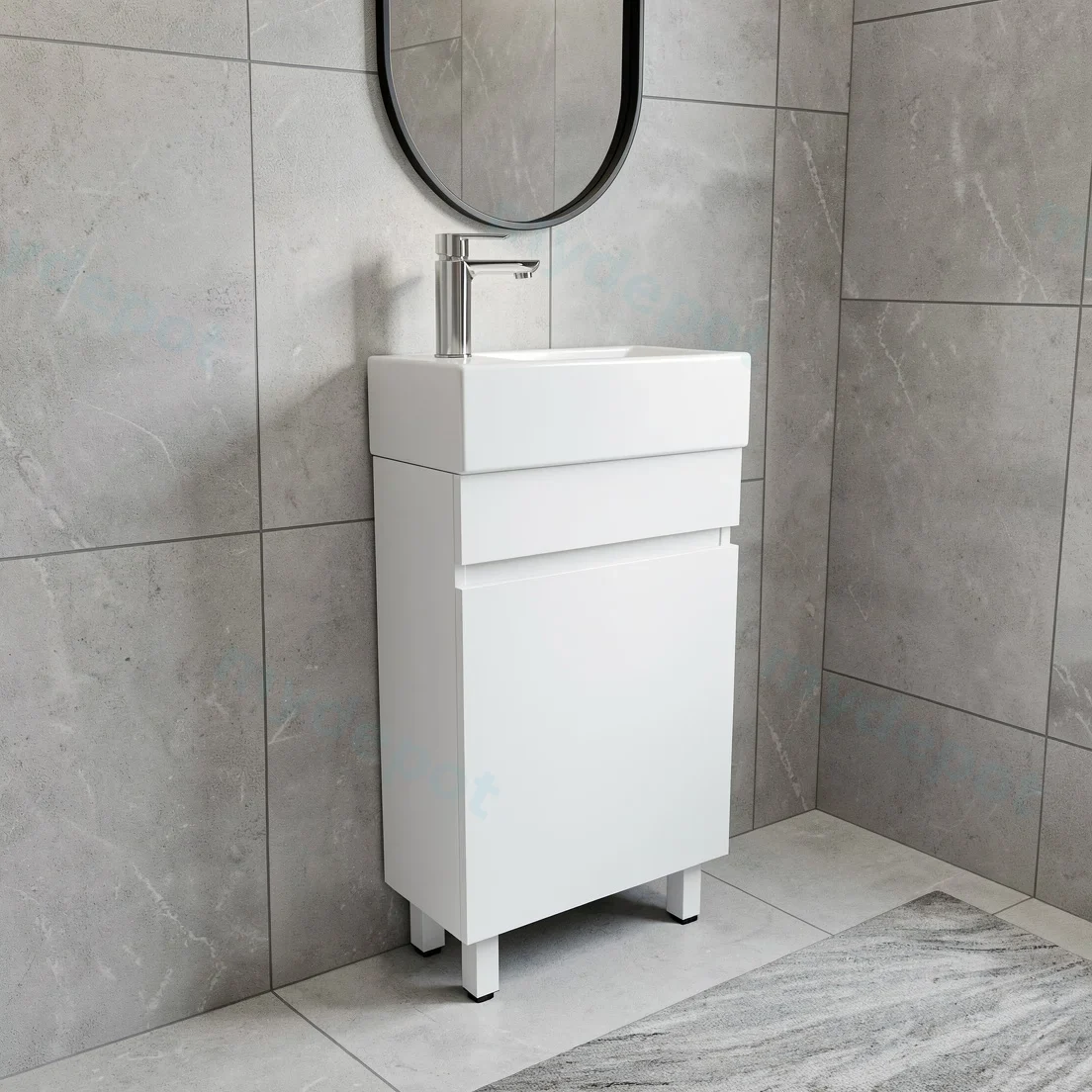 500mm Matte White MDF 1 Door Freestanding Bathroom Vanity Cabinet Only view 2