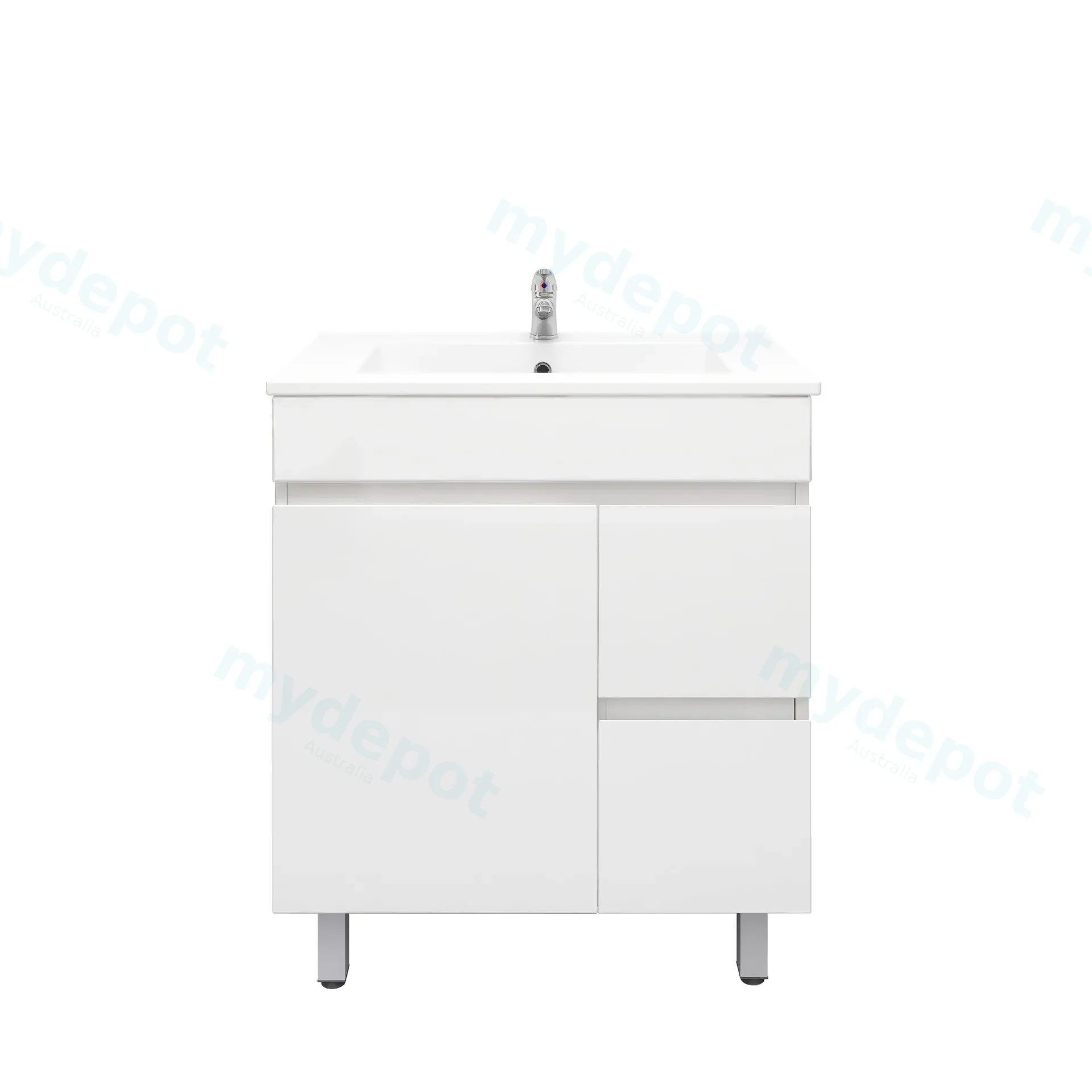 750mm Slim Freestanding Bathroom Vanity Cabinet Only PVC Right Drawer Gloss White view 2