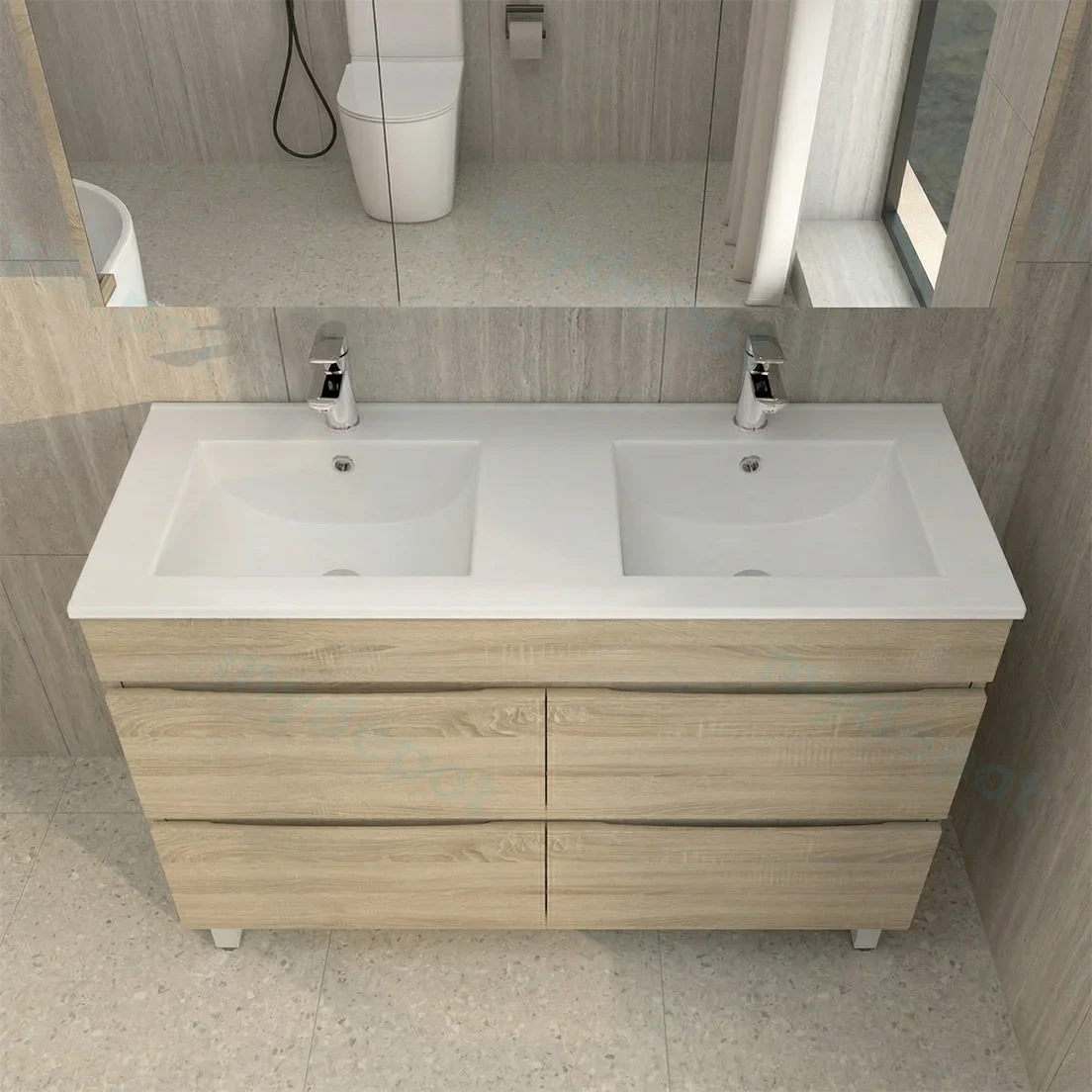 1200mm White Oak MDF 4 Drawers Freestanding Bathroom Vanity Cabinet Only view 4