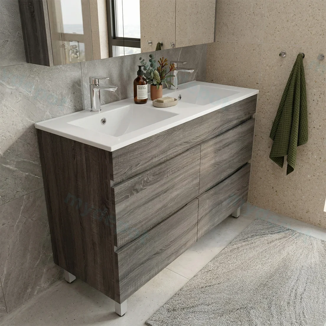 1200mm Dark Grey MDF 4 Drawers Freestanding Bathroom Vanity Cabinet Only view 2
