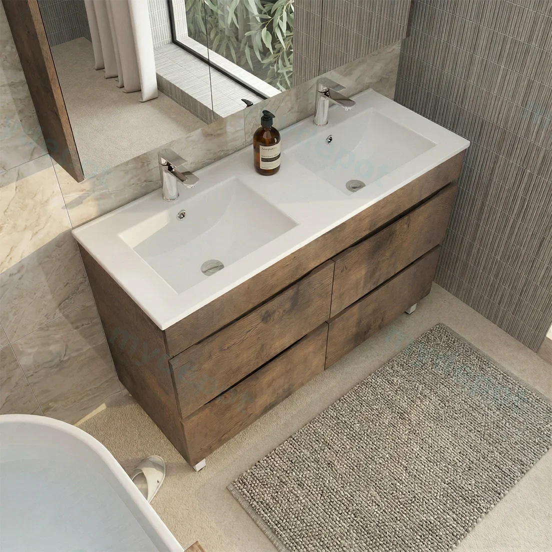 1200mm Dark Oak MDF 4 Drawers Freestanding Bathroom Vanity Cabinet Only view 2