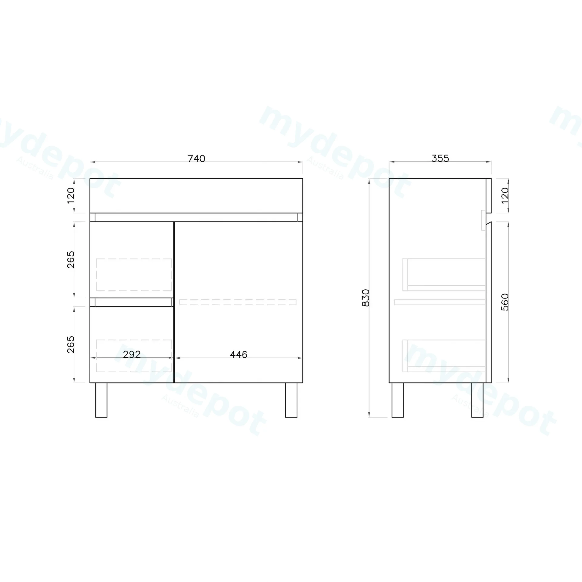 750mm Slim Freestanding Bathroom Vanity Cabinet Only PVC Left Drawer Gloss White view 5