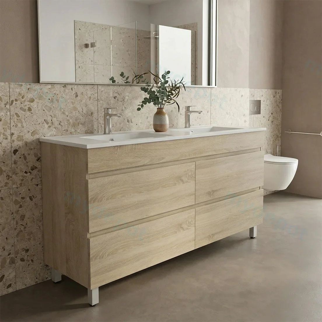 1500mm White Oak MDF 4 Drawers Freestanding Bathroom Vanity Cabinet Only view 2
