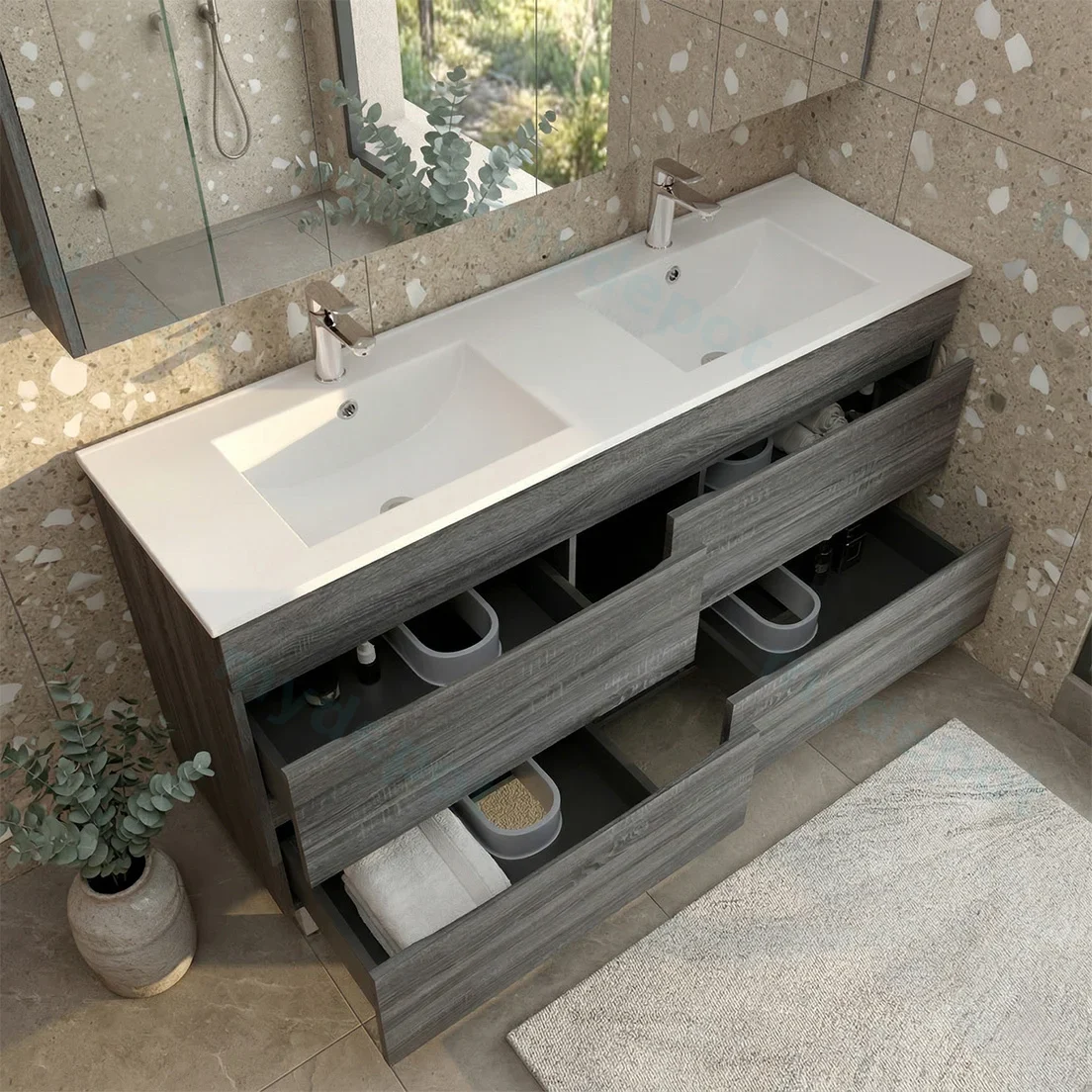 1500mm Dark Grey MDF 4 Drawers Freestanding Bathroom Vanity Cabinet Only view 2
