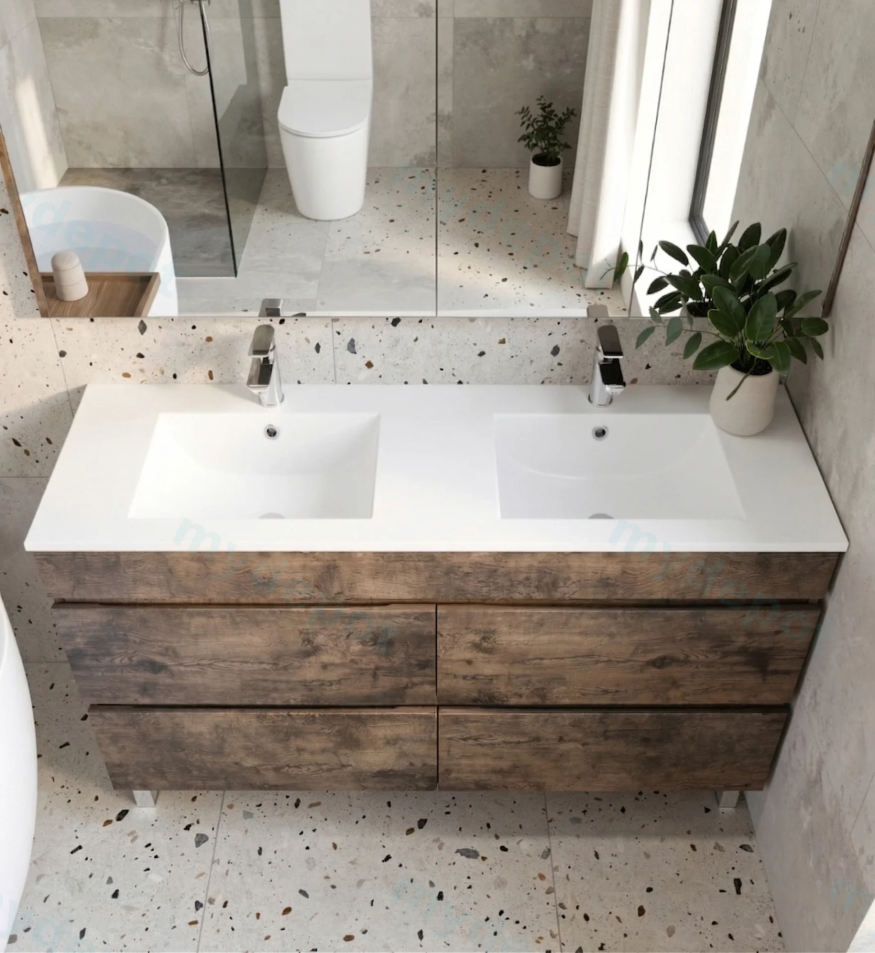 1500mm Dark Oak MDF 4 Drawers Freestanding Bathroom Vanity Cabinet Only view 2