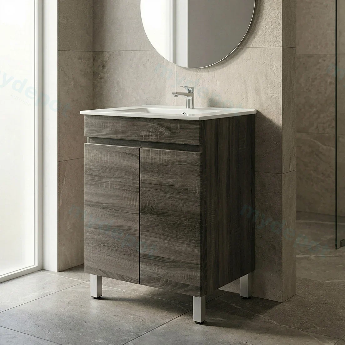 600mm Slim Dark Grey MDF Freestanding Bathroom Vanity Cabinet Only 2 Doors view 2