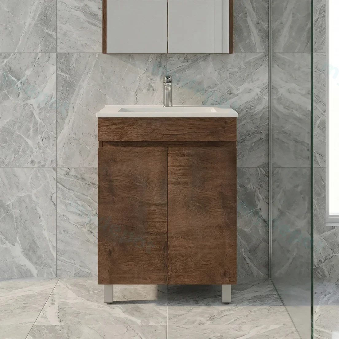 600mm Slim Dark Oak MDF Freestanding Bathroom Vanity Cabinet Only 2 Doors view 5