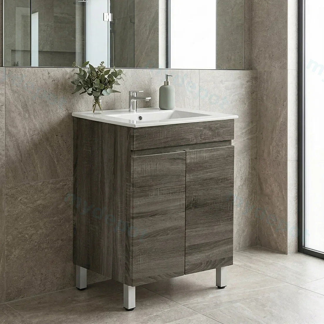 600mm Dark Grey MDF Freestanding Bathroom Vanity Cabinet Only 2 Doors view 2