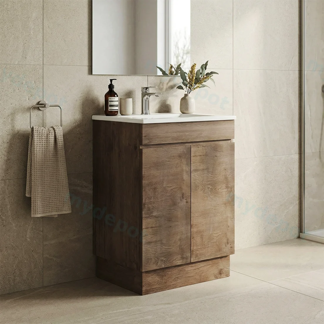 600mm Dark Oak MDF Freestanding Bathroom Vanity Cabinet Only 2 Doors view 7