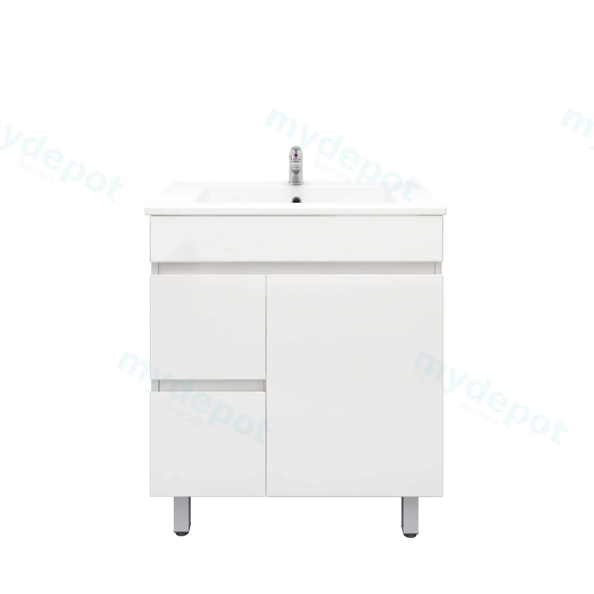 750mm Slim Freestanding Bathroom Vanity Cabinet Only PVC Left Drawer Gloss White view 2