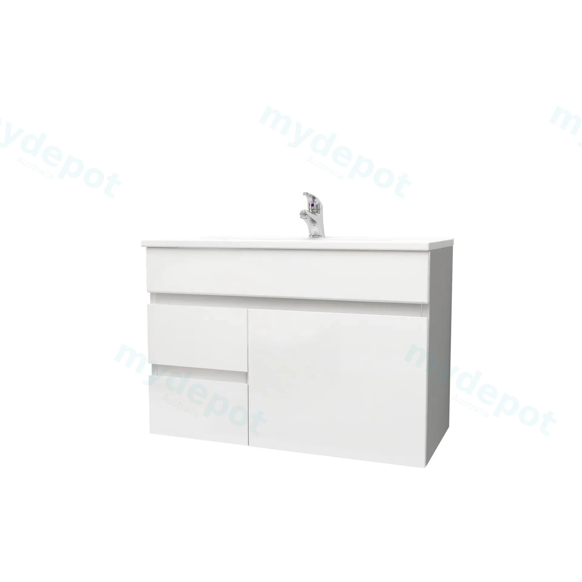 750mm Slim Wall Hung Bathroom Vanity Cabinet Only PVC Left Drawer Gloss White view 4