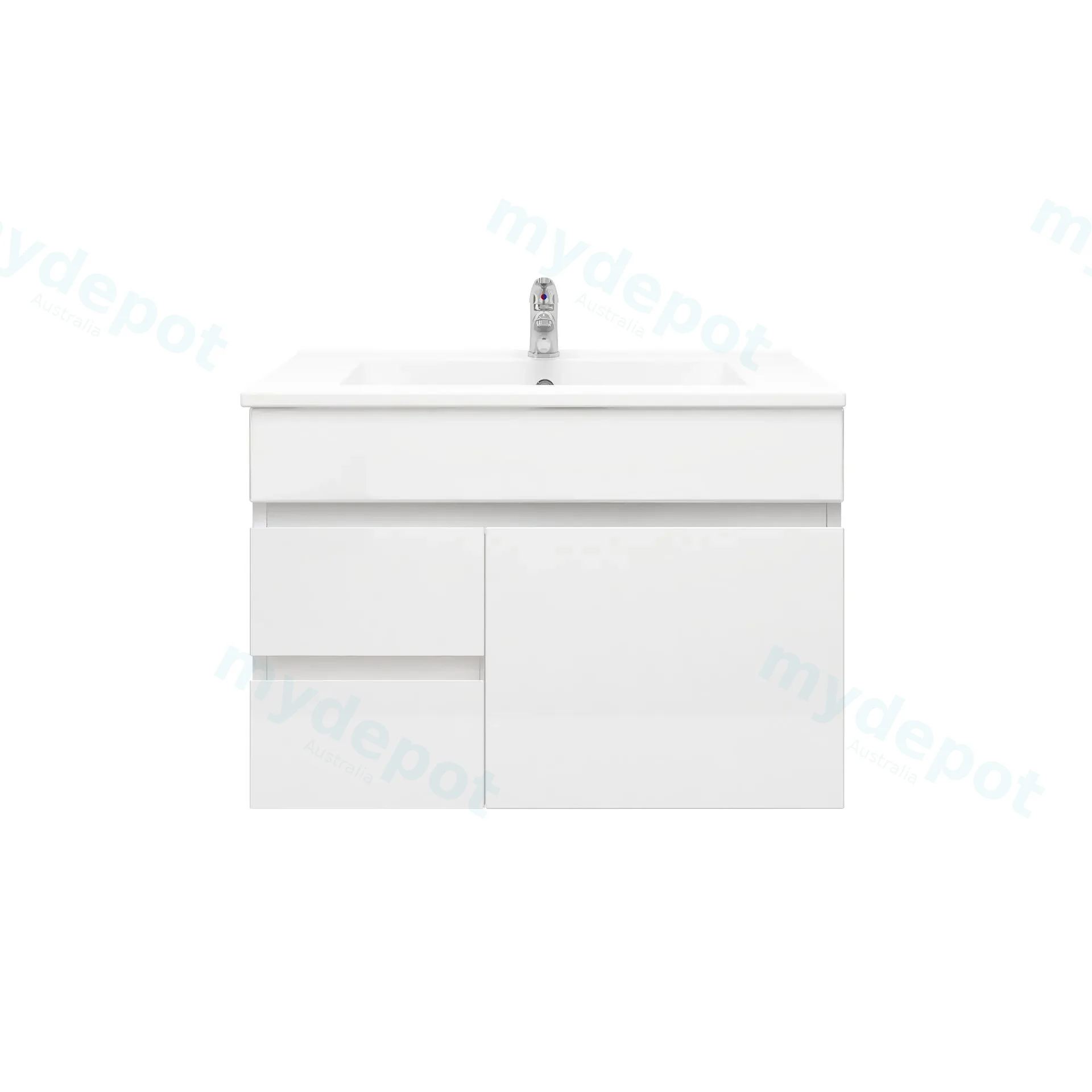 750mm Slim Wall Hung Bathroom Vanity Cabinet Only PVC Left Drawer Gloss White view 2