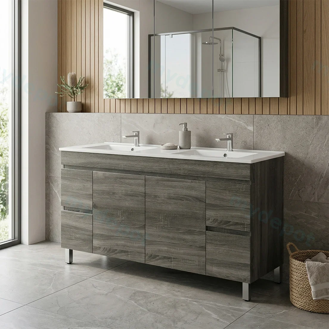 1500mm Dark Grey MDF Freestanding Bathroom Vanity Cabinet Only PVC Vacuum Filmed view 2