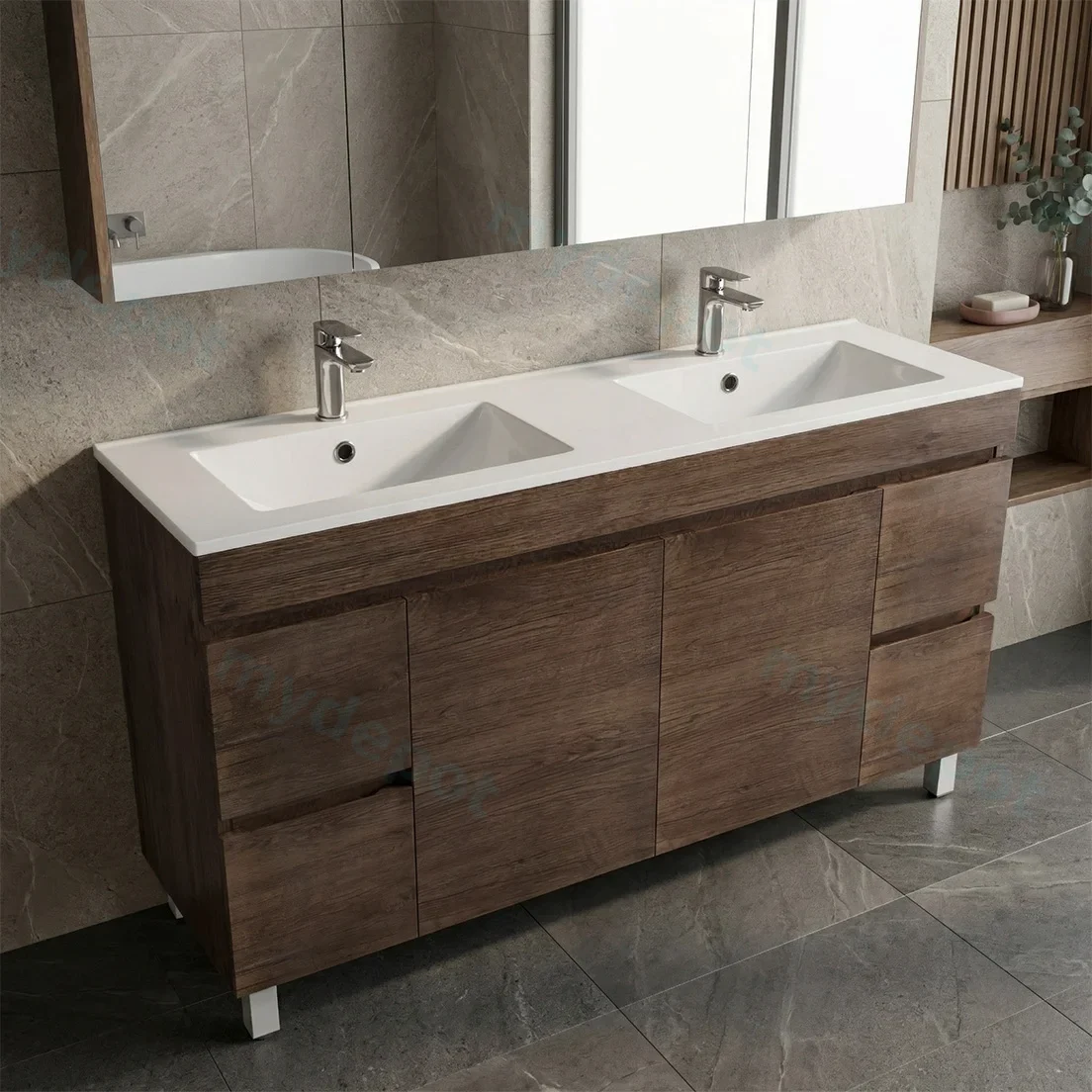1500mm Dark Oak MDF Freestanding Bathroom Vanity Cabinet Only PVC Vacuum Filmed view 2