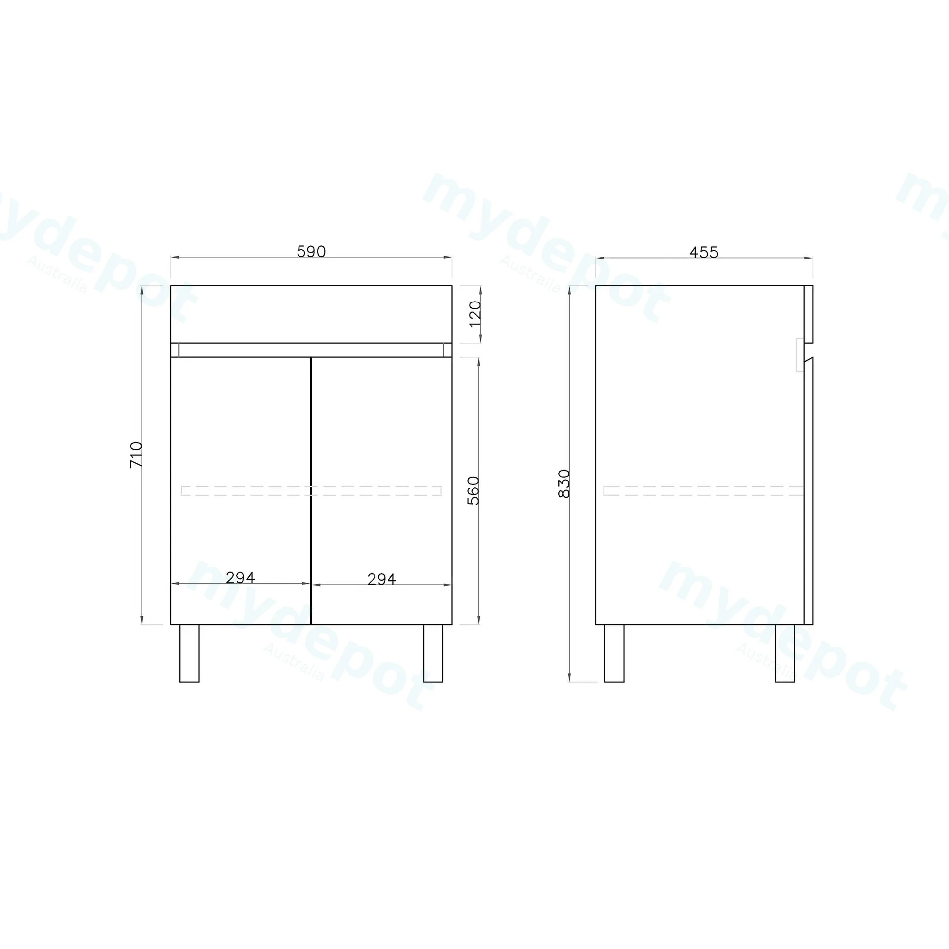 600mm Freestanding Bathroom Vanity Cabinet Only with Legs PVC 2 Door Gloss White view 5