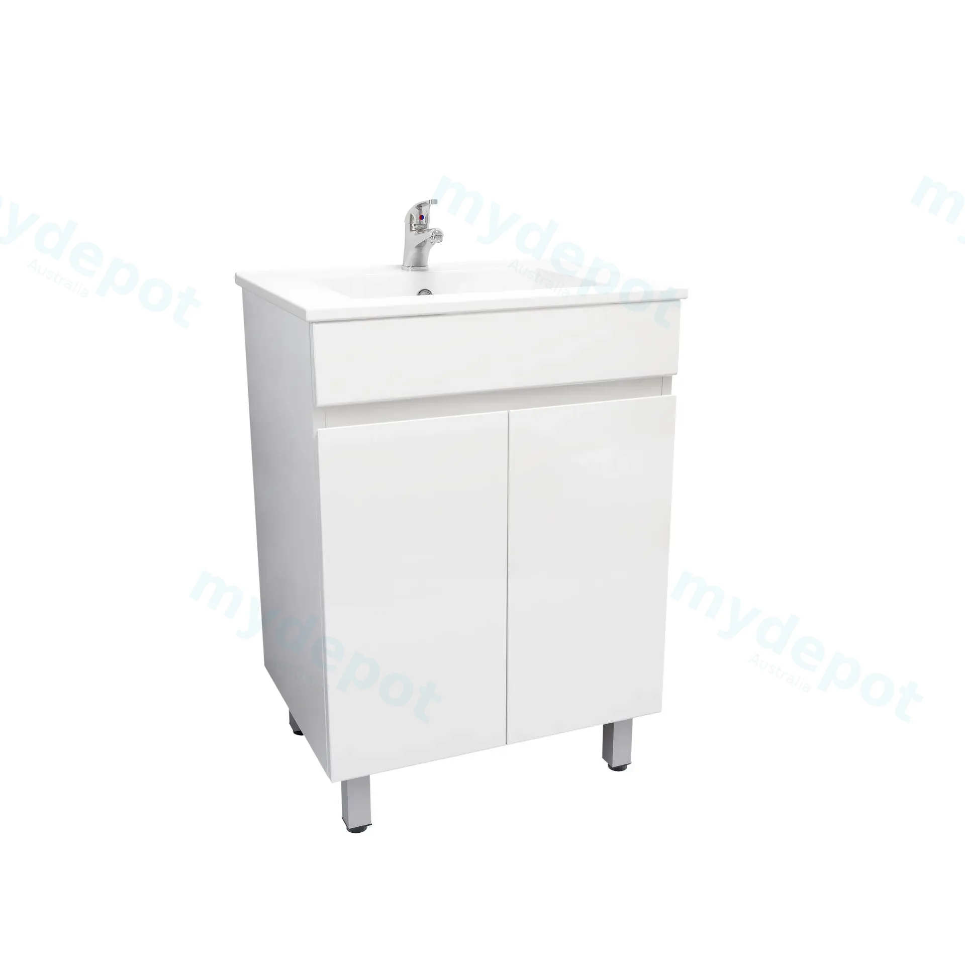 600mm Freestanding Bathroom Vanity Cabinet Only with Legs PVC 2 Door Gloss White view 4