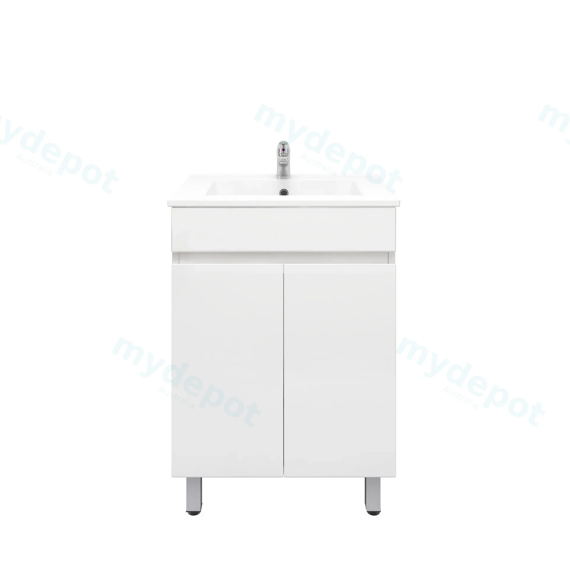 600mm Freestanding Bathroom Vanity Cabinet Only with Legs PVC 2 Door Gloss White view 3