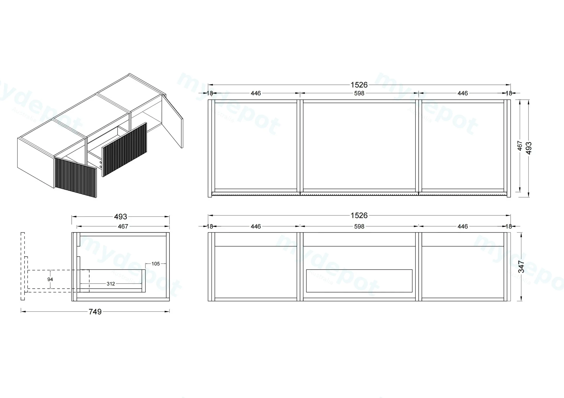 1500mm Customised Kiama Three Drawers Plywood Wall Hung Vanity Cabinet Only Matte Black view 3