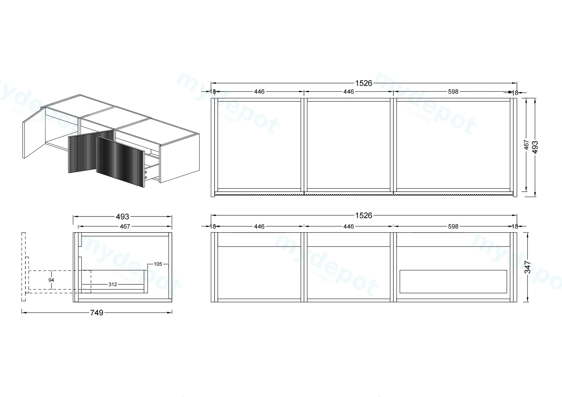 1500mm Customised Kiama Three Drawers Plywood Wall Hung Vanity Cabinet Only Matte Black view 4