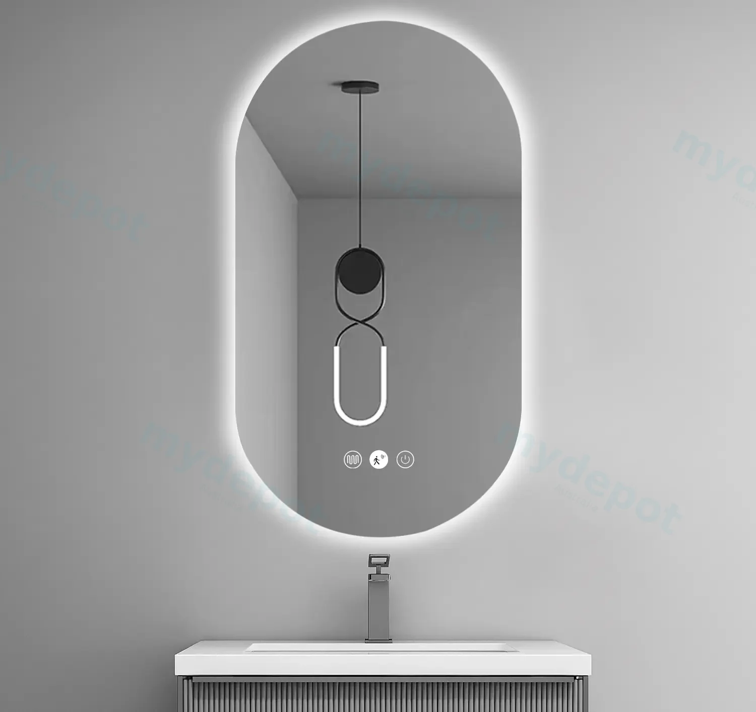 Luna Series 900x500mm Oval Shape LED Mirror view 2