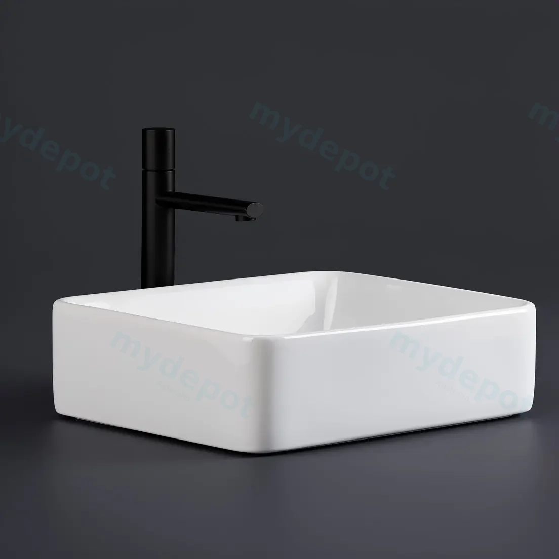 485x385x130mm Rectangle Gloss White Ceramic Above Counter Basin Non-overflow view 4