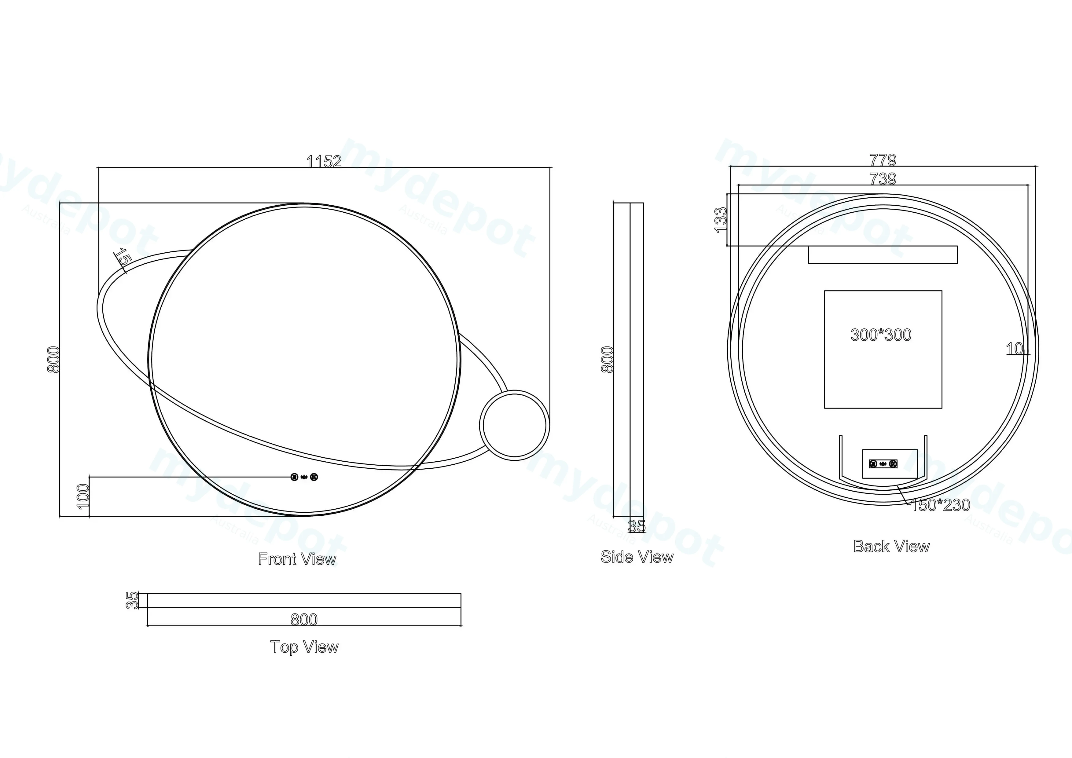 Luna Series 950x800mm LED Sky Mirror view 3